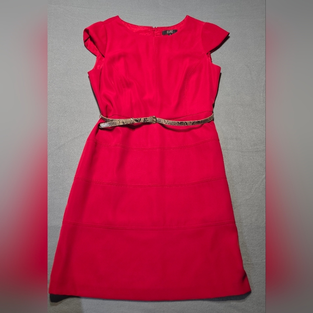 Alex Marie Vibrant Red Midi Dress with Cap Sleeves EUC Size 16 PTP 22 - Picture 2 of 5